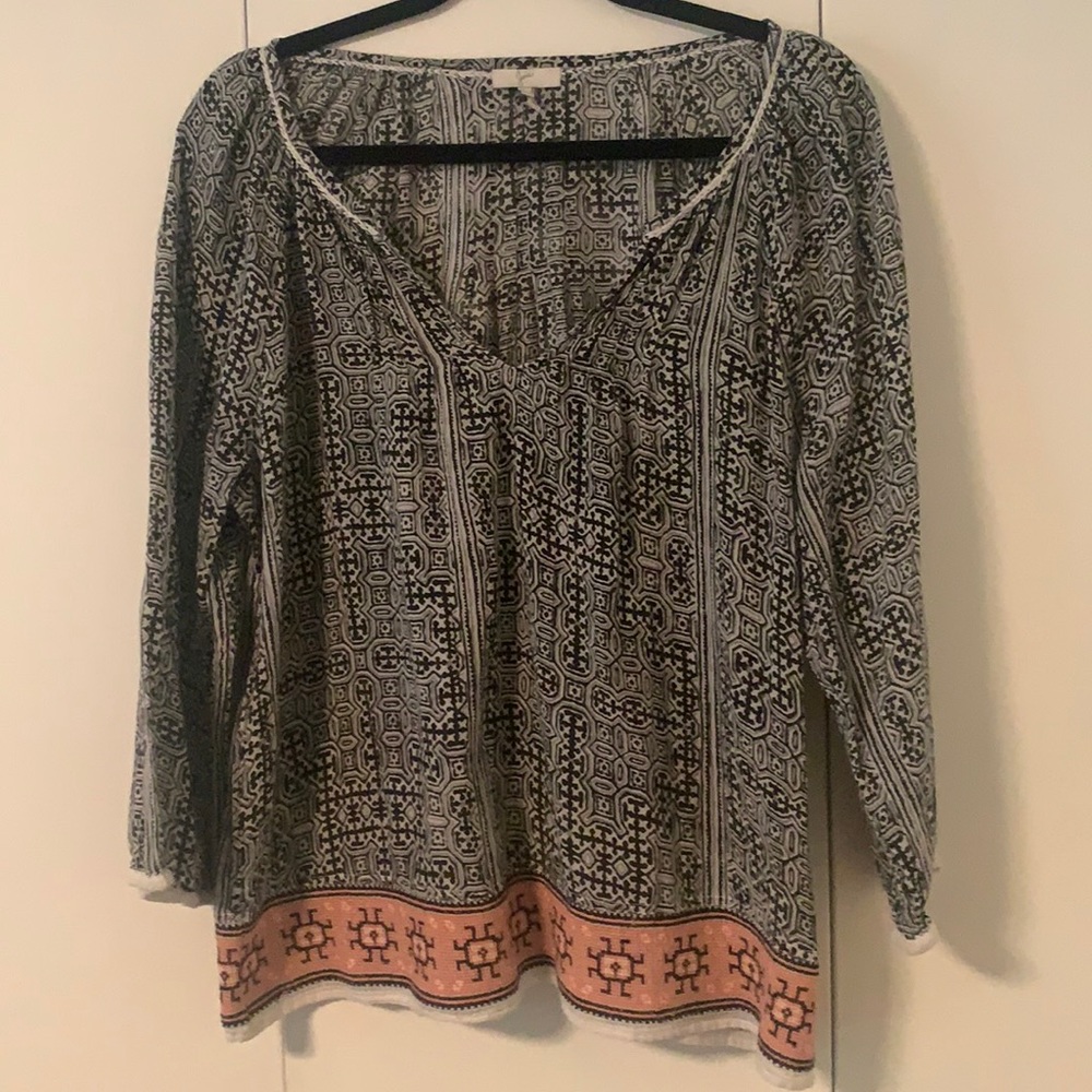Joie Boho Geometric Embroidered Peasant Blouse SzL